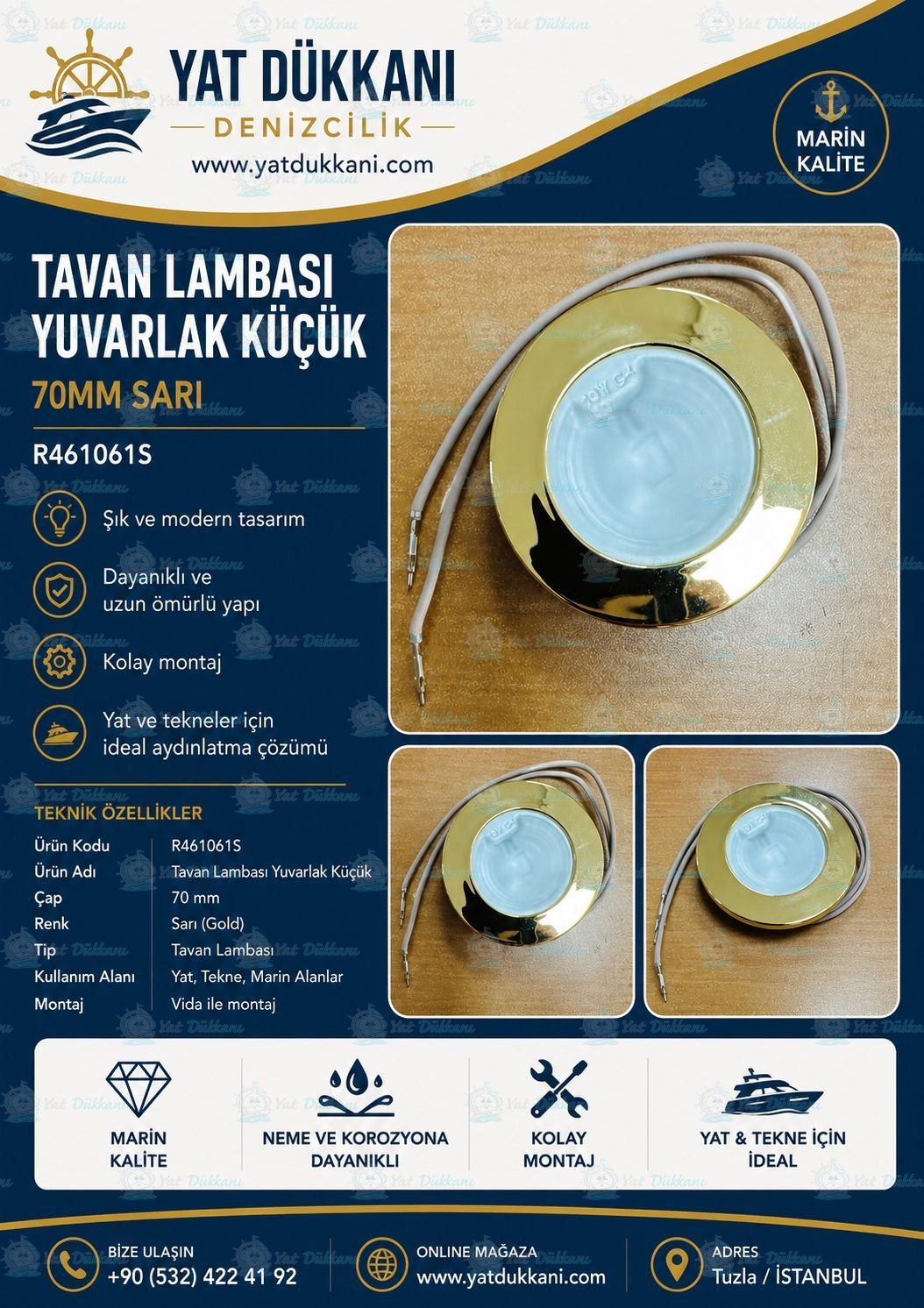 R461061S TAVAN LAMBASI YUVARLAK KÜÇÜK 70MM SARI