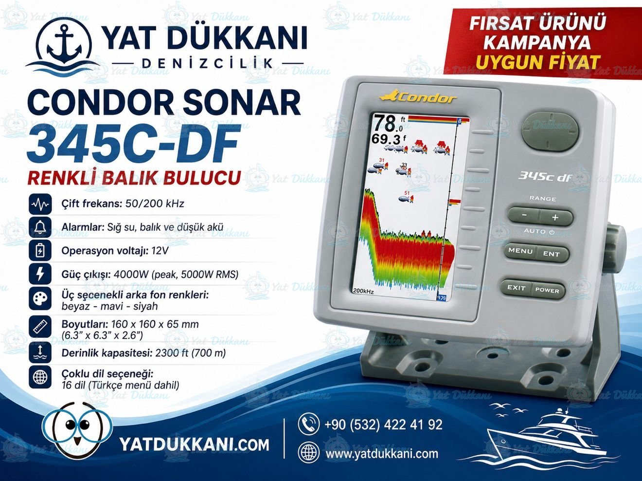 Condor Sonar 345C-DF Renkli Balık Bulucu