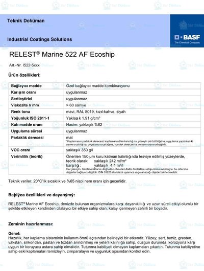 Basf Relest Marine 522 AF Ecoship / 20LT(38kğ)-Siyah