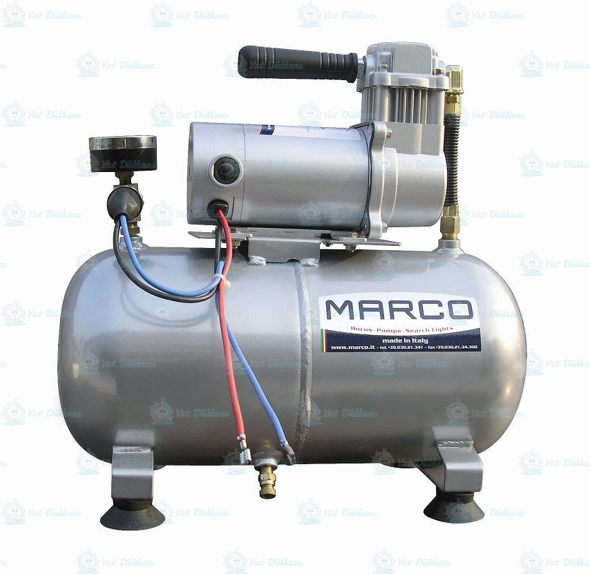 Marco M3 Basıçlı hava kompresörü, 24v, 8 litre kapasite ve 8 bar