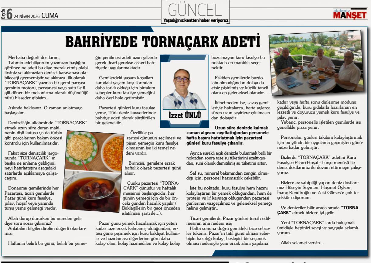 BAHRİYEDE TORNAÇARK ADETİ