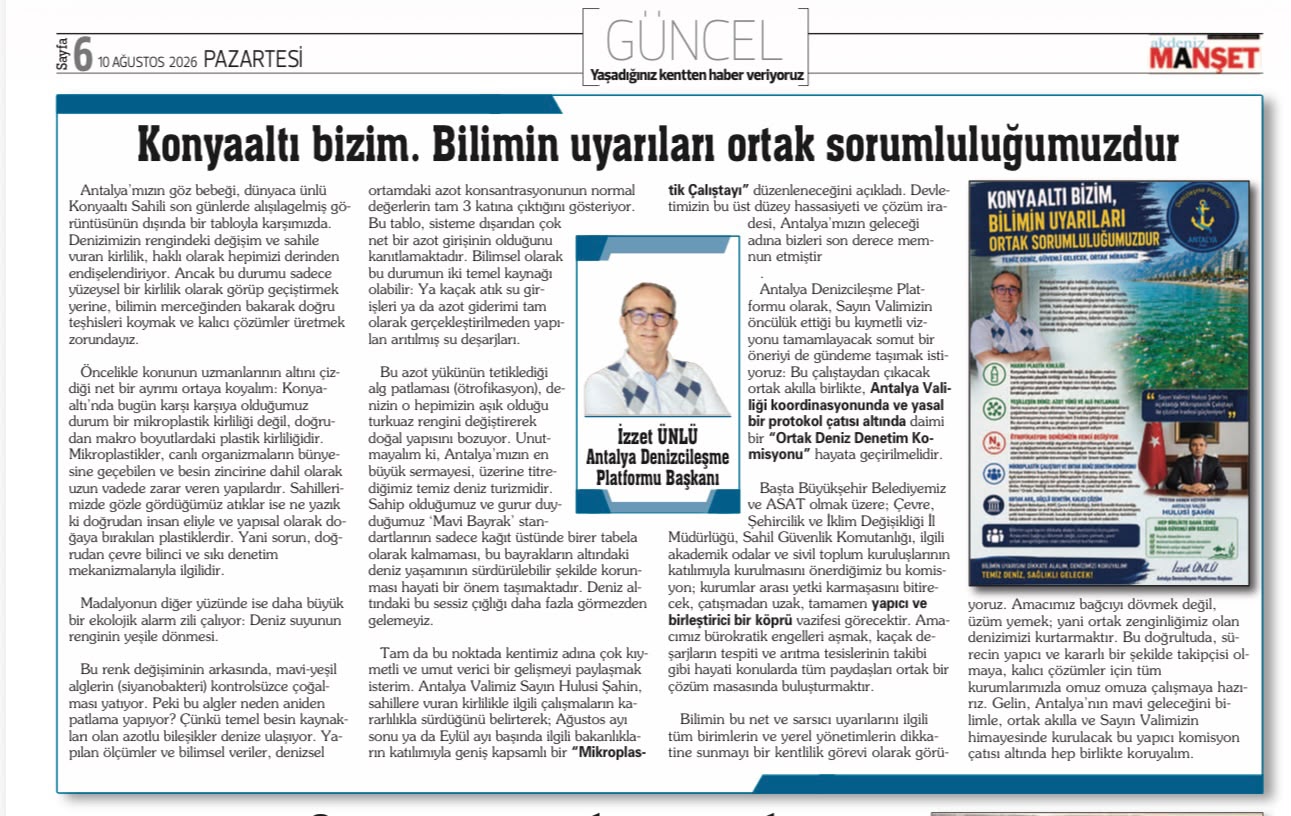 Konyaaltı bizim.  Bilimin uyarıları ortak  sorumluluğumuzdur