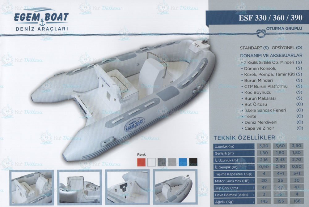 Egem Silver ESF-390 Fiber Tabanlı Oturma Gruplu Ve Konsollu Bot